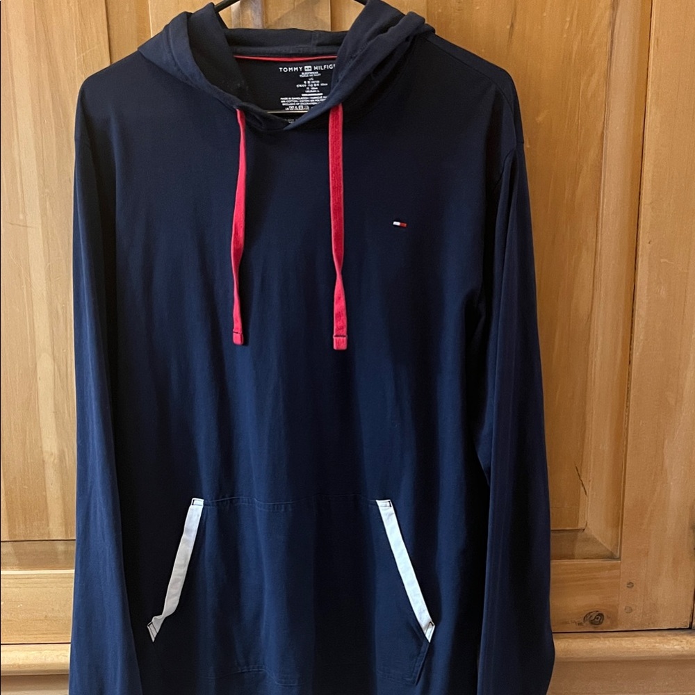 Men’s Large Tommy Hilfiger Dark Blue Hoodie with Red and White Details